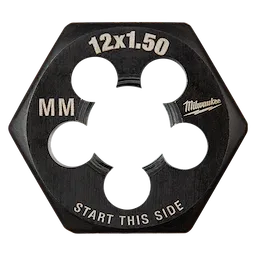 M12-1.50 20mm 1-Inch Hex Threading Die in black with "12x1.50" at the top, "MM" on the left, and "Start This Side" at the bottom.