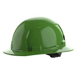 BOLT Green Full Brim Hard Hat w/4pt Ratcheting Suspension (USA) - Type 1, Class E on a plain white background