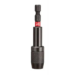 2.875" SHOCKWAVE Impact Locking Bit Holder with a hexagonal bit, red band, and a textured grip for secure handling.