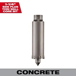 1-1/4" SDS-PLUS Thin Wall Carbide Tipped Core Bit for concrete drilling, cylindrical with a pointed end and four cutting edges.
