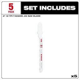 3" 12TPI T-Shank Multi-Material Bi-Metal Jig Saw Blades 5PK set includes five sturdy and versatile jig saw blades.