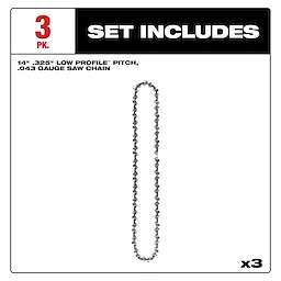 Set includes 3 saw chains
