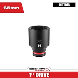 SHOCKWAVE Impact Duty 1" Drive 65MM Deep 6 Point Socket centered on a white background with red labels.