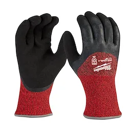 Cut Level 4 Winter Dipped Gloves - L, featuring black, textured palms and red knit wrists, designed for cold weather protection.
