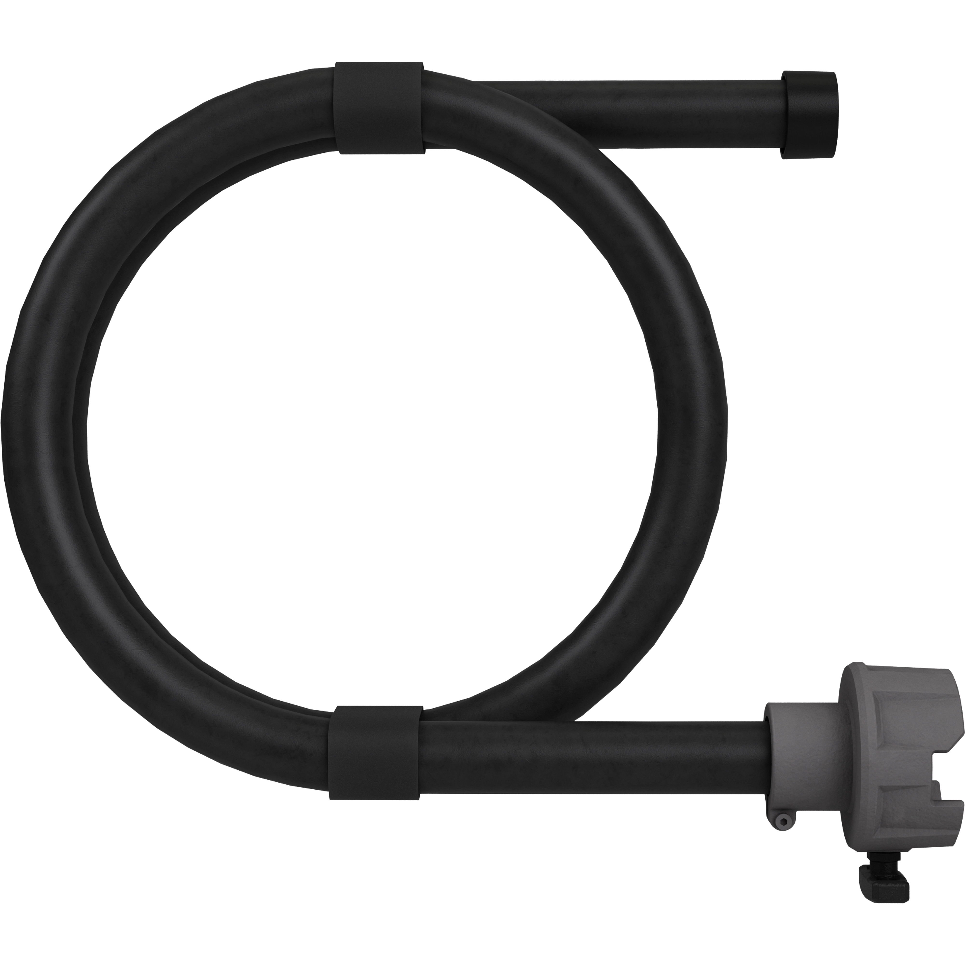 A black 6'27" Rear Guide Hose is coiled and secured with two circular straps. The hose has a connector attachment on one end and is designed for use with various tools.