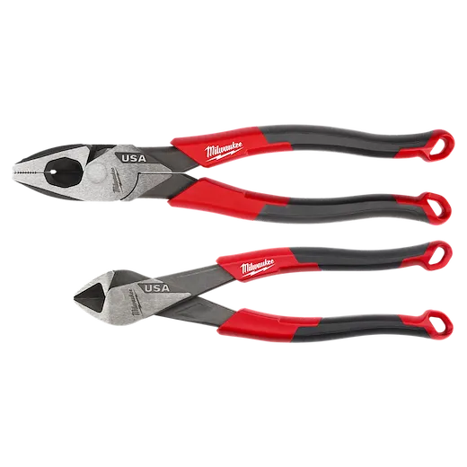 2 PC. Comfort Grip Cutting Pliers Set (USA) with two red and black handled pliers on a plain background