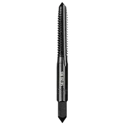 14-20 NS Straight Flute Plug Tap, black with threading grooves along the cylindrical body, used for cutting internal threads.