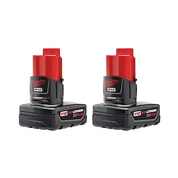 Milwaukee M12 4.0AH 2pk features two red and black lithium-ion battery packs labeled "M12 REDLITHIUM XC 4.0."