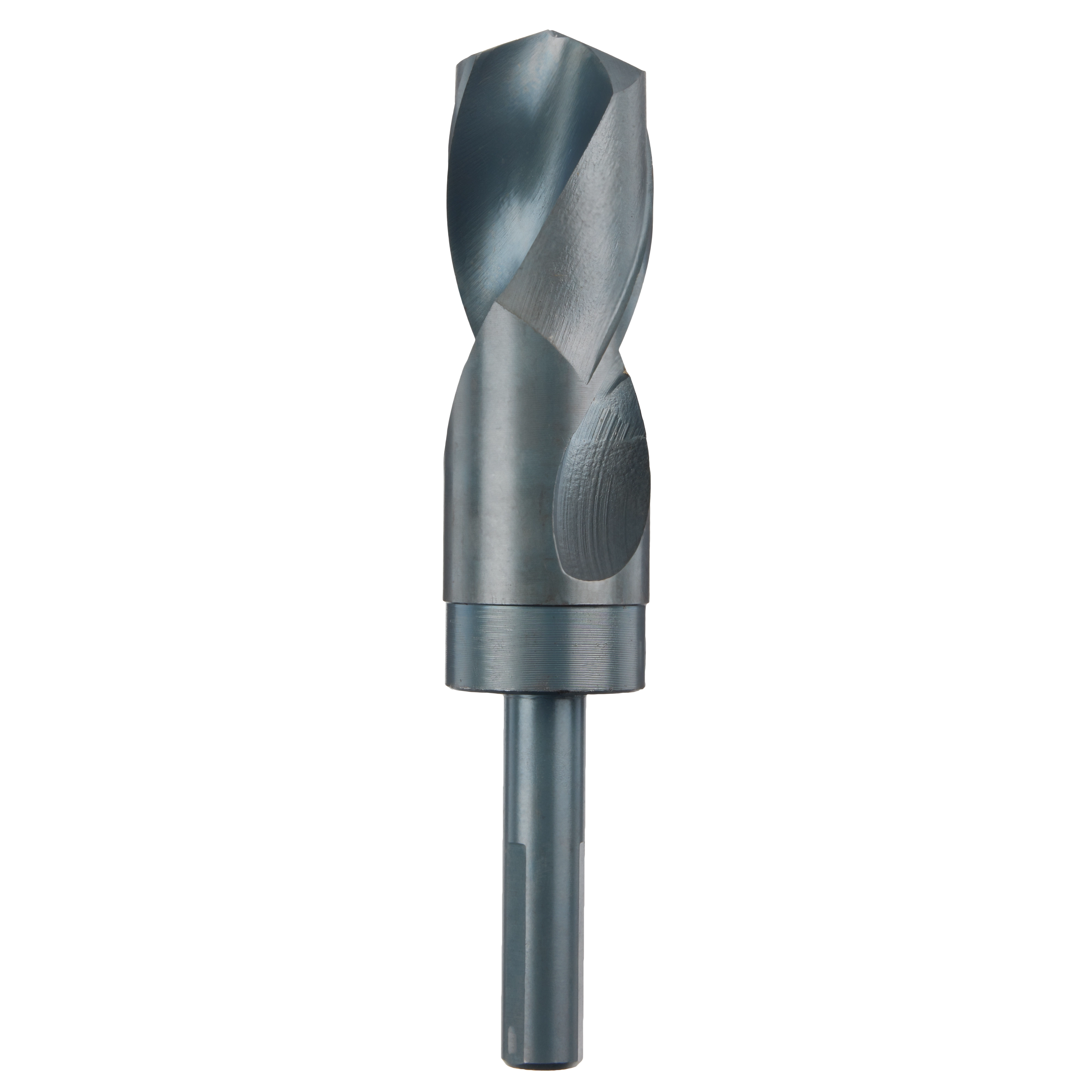 1-1/4" S&D Black Oxide Drill Bit features a spiral design and cylindrical shank, ideal for drilling in tough materials.