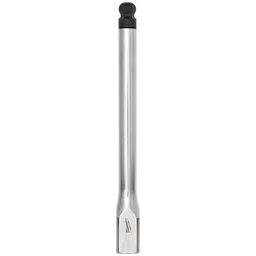 The 3/8" Drive 3/8" Long Ball End Hex Bit Socket features a long, cylindrical design with a hexagonal end and a ball tip. The tool is made of polished metal and has engraved markings near the base for easy identification.