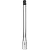 The 3/8" Drive 3/8" Long Ball End Hex Bit Socket features a long, cylindrical design with a hexagonal end and a ball tip. The tool is made of polished metal and has engraved markings near the base for easy identification.