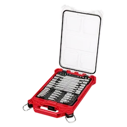 41pc 1/4” and 3/8” Drive Metric Bit Socket Set with PACKOUT Compact Low-Profile Organizer open showing arranged bits.
