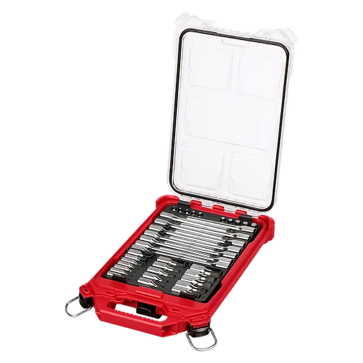 41pc 1/4” and 3/8” Drive Metric Bit Socket Set with PACKOUT Compact Low-Profile Organizer open showing arranged bits.