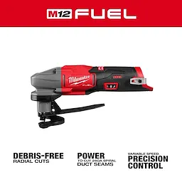 M12 FUEL 16 Gauge Scroll Shear power tool displayed on a white background with bold black text below.