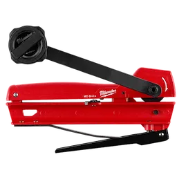 Milwaukee Armored Cable Cutter with a red body and black handle. Used for cutting armored cables efficiently.