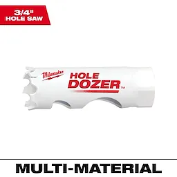 Milwaukee 3/4" Hole Dozer Bi-Metal Hole Saw with white body and red text, designed for multi-material cutting applications.