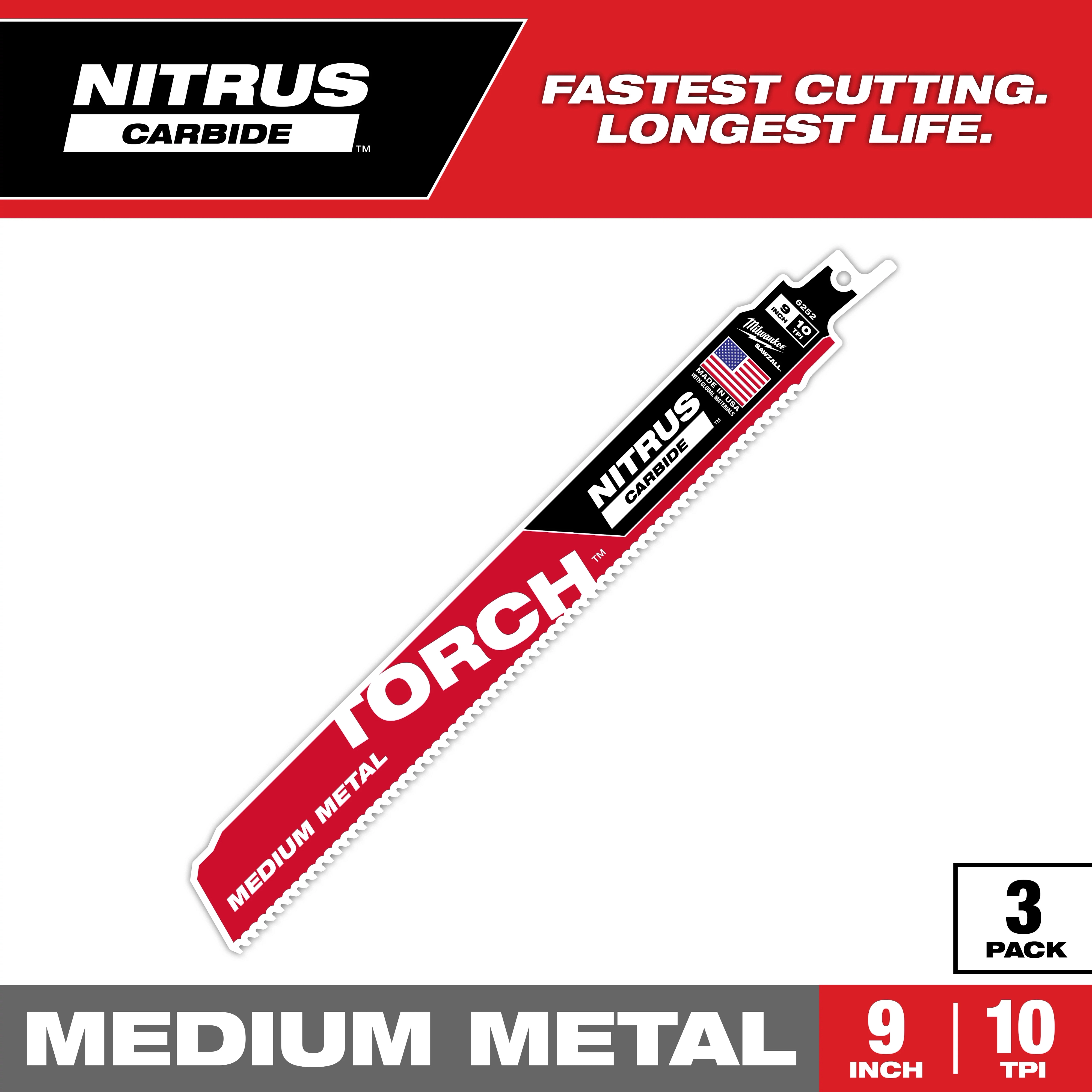 9" 10TPI The TORCH(TM) with NITRUS CARBIDE(TM) Teeth for Medium Metal 3PK