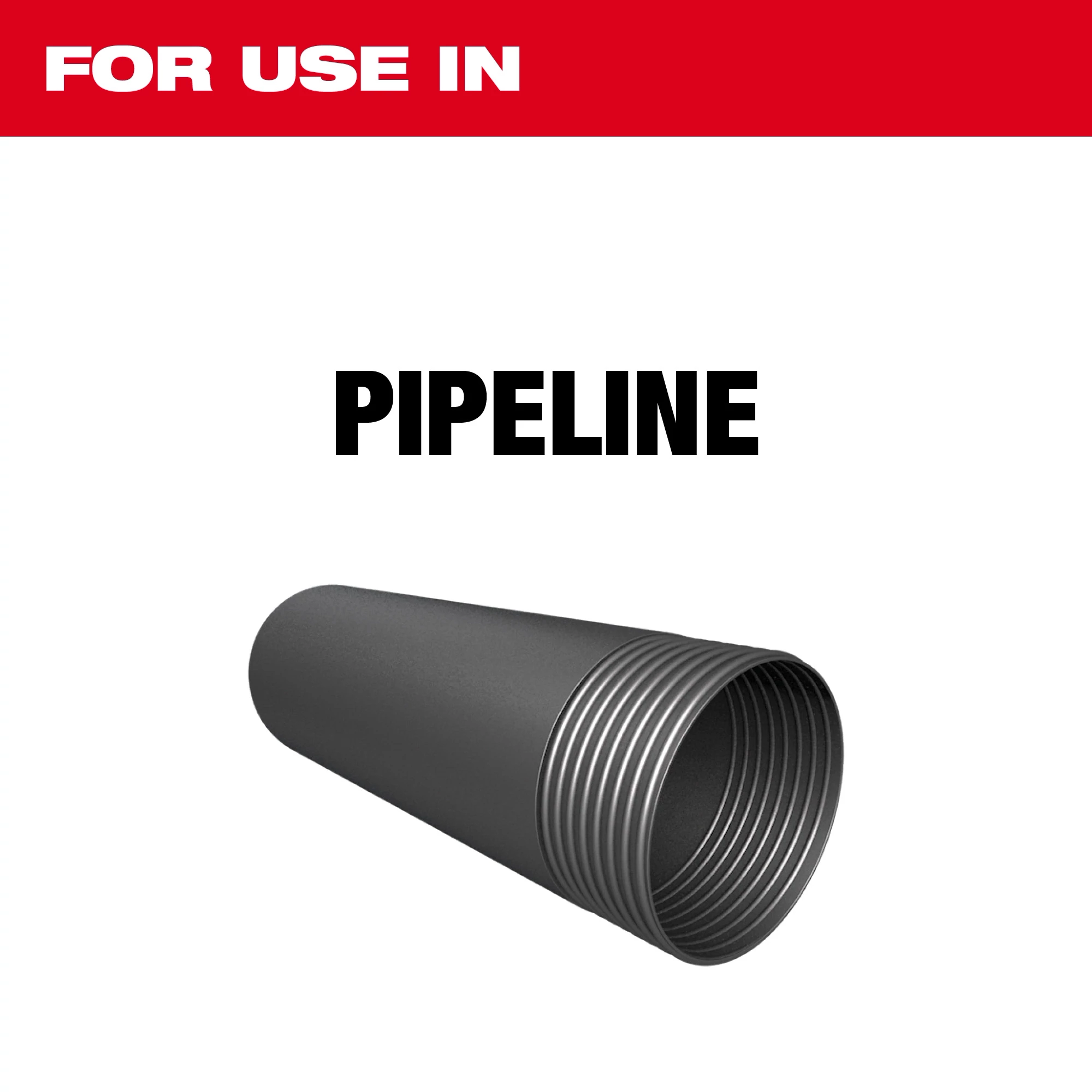 For Use In Pipeline product image displaying a threaded black pipeline section against a white background with red header.