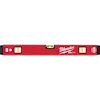 Red REDSTICK Level with three spirit vials, one at the top center and two on each side, displaying the Milwaukee logo.