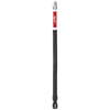 This image shows a SHOCKWAVE™ 6" Impact Phillips #3 Power Bit. It has a black shaft and a silver Phillips #3 tip, with a red section near the tip displaying the Milwaukee logo. The bit is designed for durability and high performance.