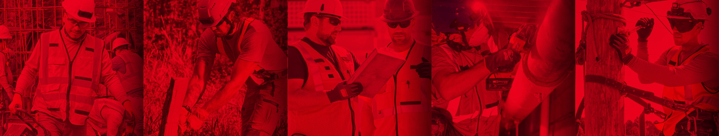 Collage of skilled tradespeople working across construction, utility, and industrial job sites using Milwaukee Tool solutions.