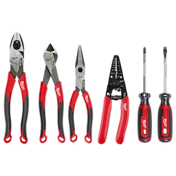 6 PC. Comfort Grip Cutting Pliers, Wire Stripper, and Cushion Grip Screwdrivers Set (USA) includes four pliers and two screwdrivers.