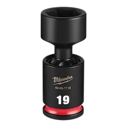 SHOCKWAVE Impact Duty 3/8" Drive 19MM Standard Swivel Socket standing upright with a red band near the base.
