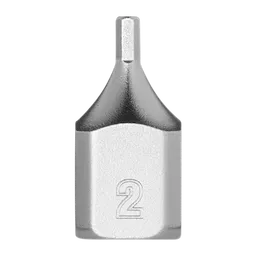 A 1/4" Drive 2mm Low-Profile Hex Bit Socket with a metallic finish. The bit has a hexagonal tip and the number "2" engraved on its lower half.