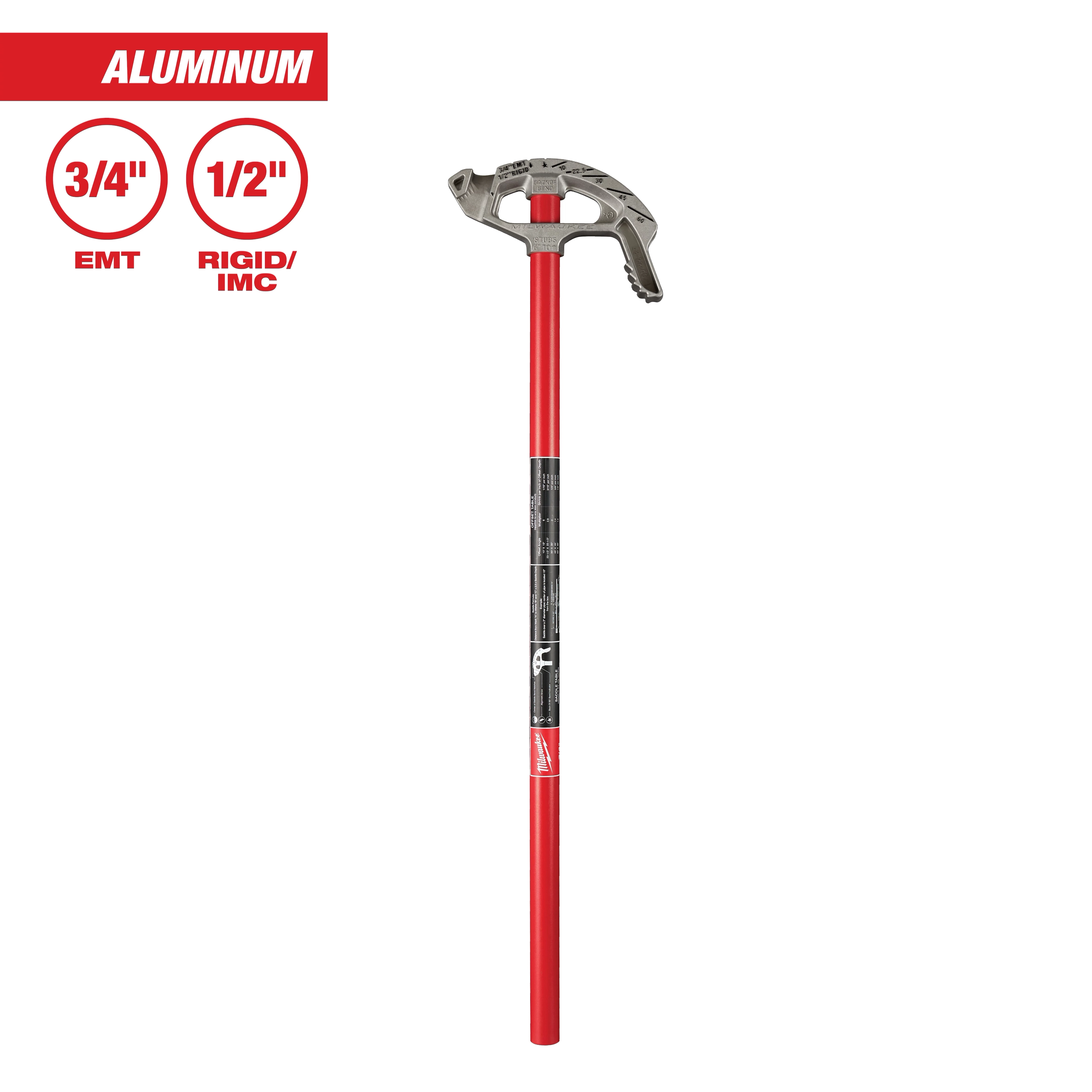 3/4" Aluminum EMT Conduit Benders with a red handle and metallic bend head, for 1/2" rigid/IMC and EMT conduit bending.