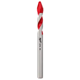 A 5/16" Hard Tile and Glass Bit featuring a silver body with a red spiral and a red, arrow-shaped tip, designed for precision drilling in tile and glass. The manufacturer's logo and the bit size are printed on the bit's shank.