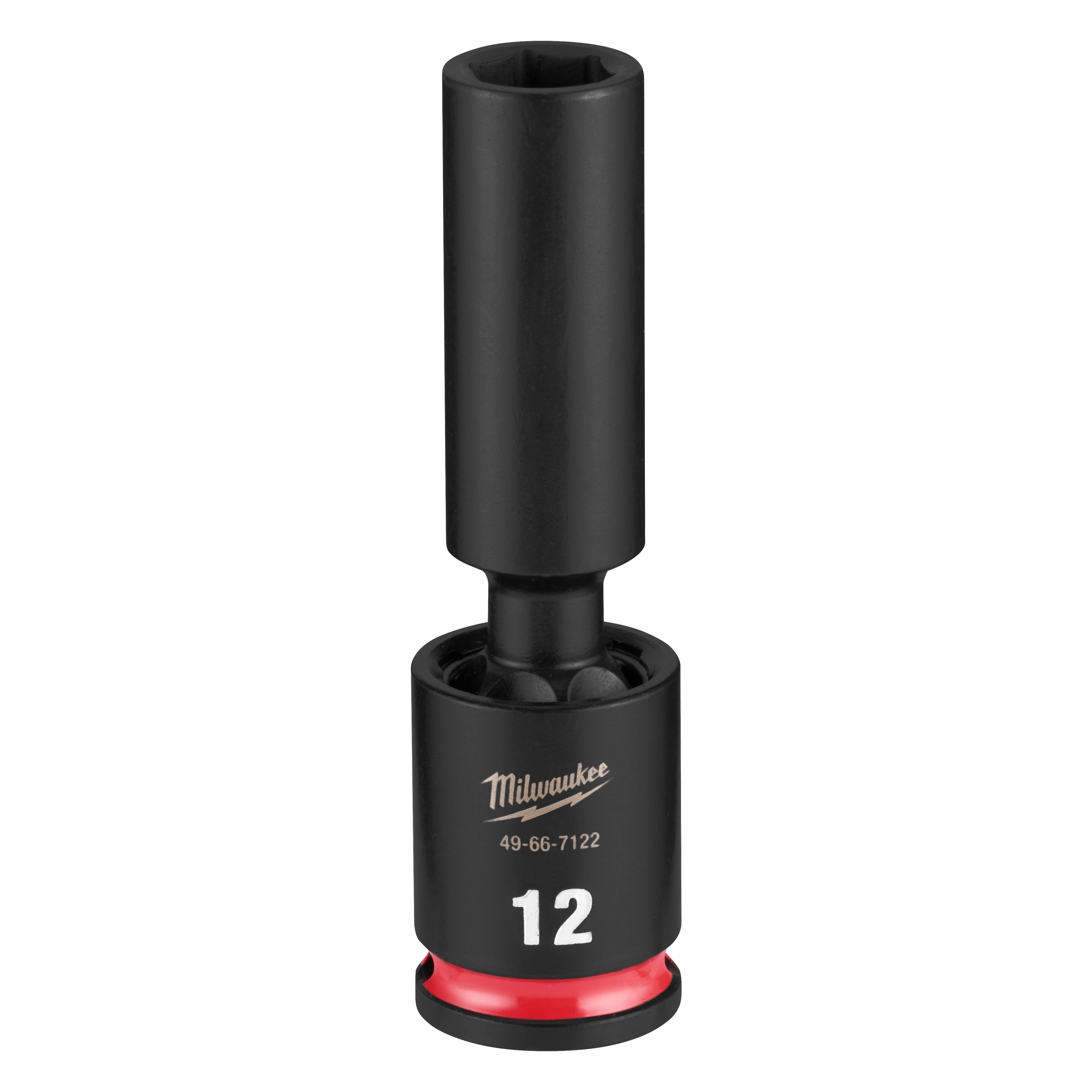 SHOCKWAVE Impact Duty 3/8" Drive 12MM Deep Swivel Socket standing upright on a plain background.