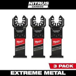 Three NITRUS Carbide Extreme Metal Universal Fit OPEN-LOK Multi-Tool Blades are displayed, labeled "Extreme Metal" and "3 Pack.”
