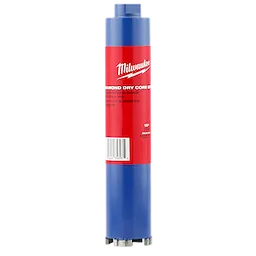 Milwaukee 1"-3" Dry Core Masonry Bit Block Shot, featuring a blue body with a red label and diamond segment tip.