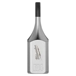 The image depicts a 3/8" Drive 4mm Triple Square Bit Socket, featuring a polished silver finish and branded with "Milwaukee" and "M4" markings. Its tip has a triple square end designed for specific types of fasteners.