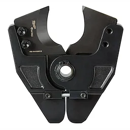 The M18™ 750 MCM Cable Cutting Jaw is a black, heavy-duty cutting attachment designed for cutting large electrical cables. The tool features sharp cutting edges and a central mounting hole for attachment. It is constructed from metal and includes multiple screw points for secure attachment and operation.