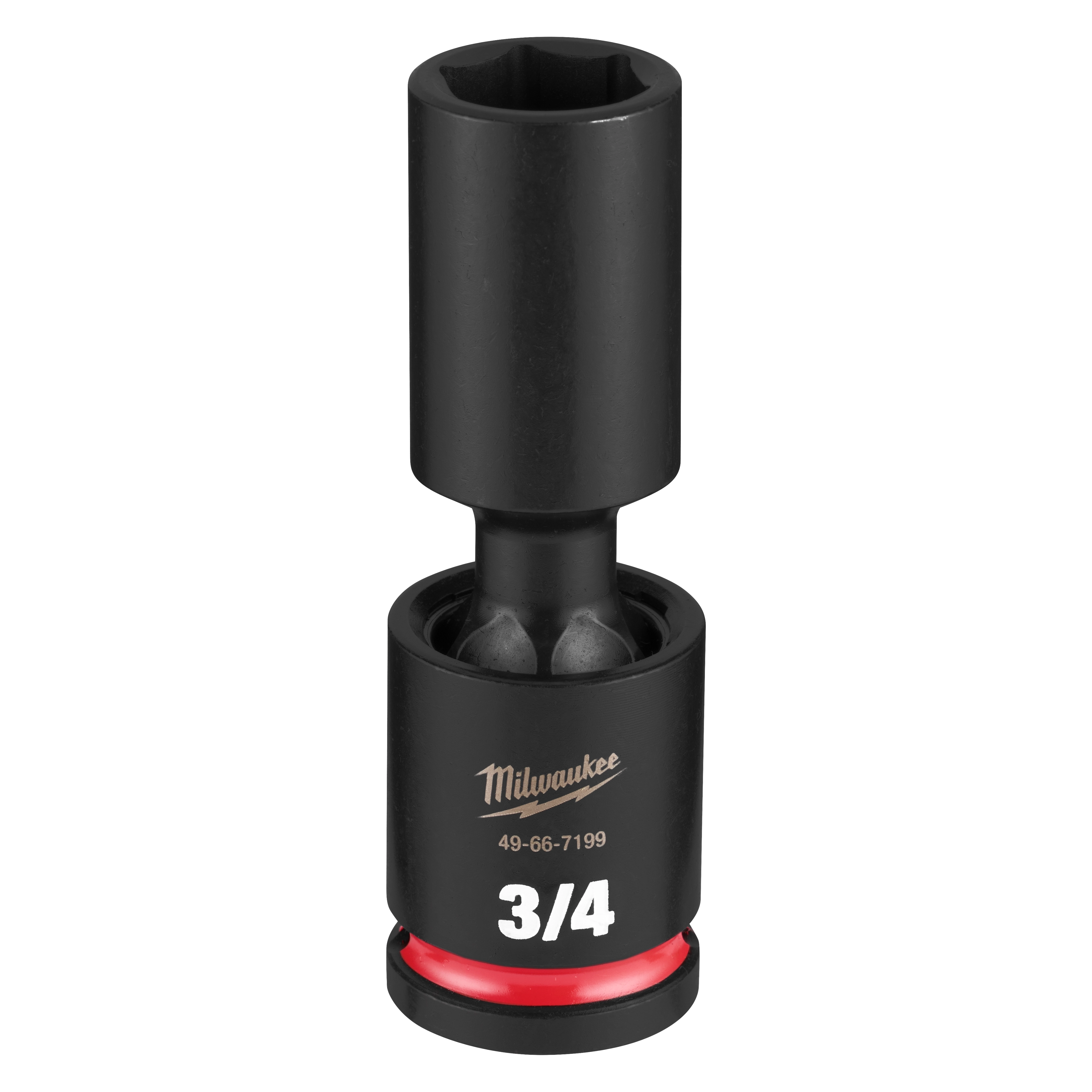 SHOCKWAVE Impact Duty 1/2" Drive 3/4" Deep Swivel Socket standing upright with a red ring near the base.