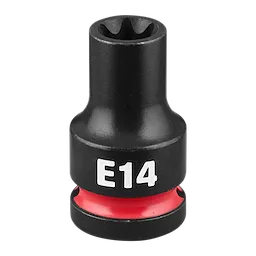 SHOCKWAVE Impact Duty 1/2" Drive E-Torx E14 Bit Socket standing upright with E14 marking and red band near base.