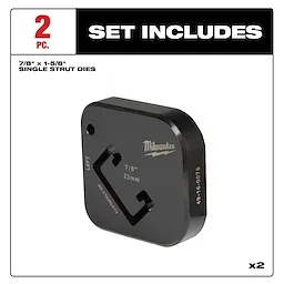 7/8" x 1-5/8" Single Strut Shearing Dies, pack of two, black with precision-cut design for strut cutting; includes manufacturer's logo.