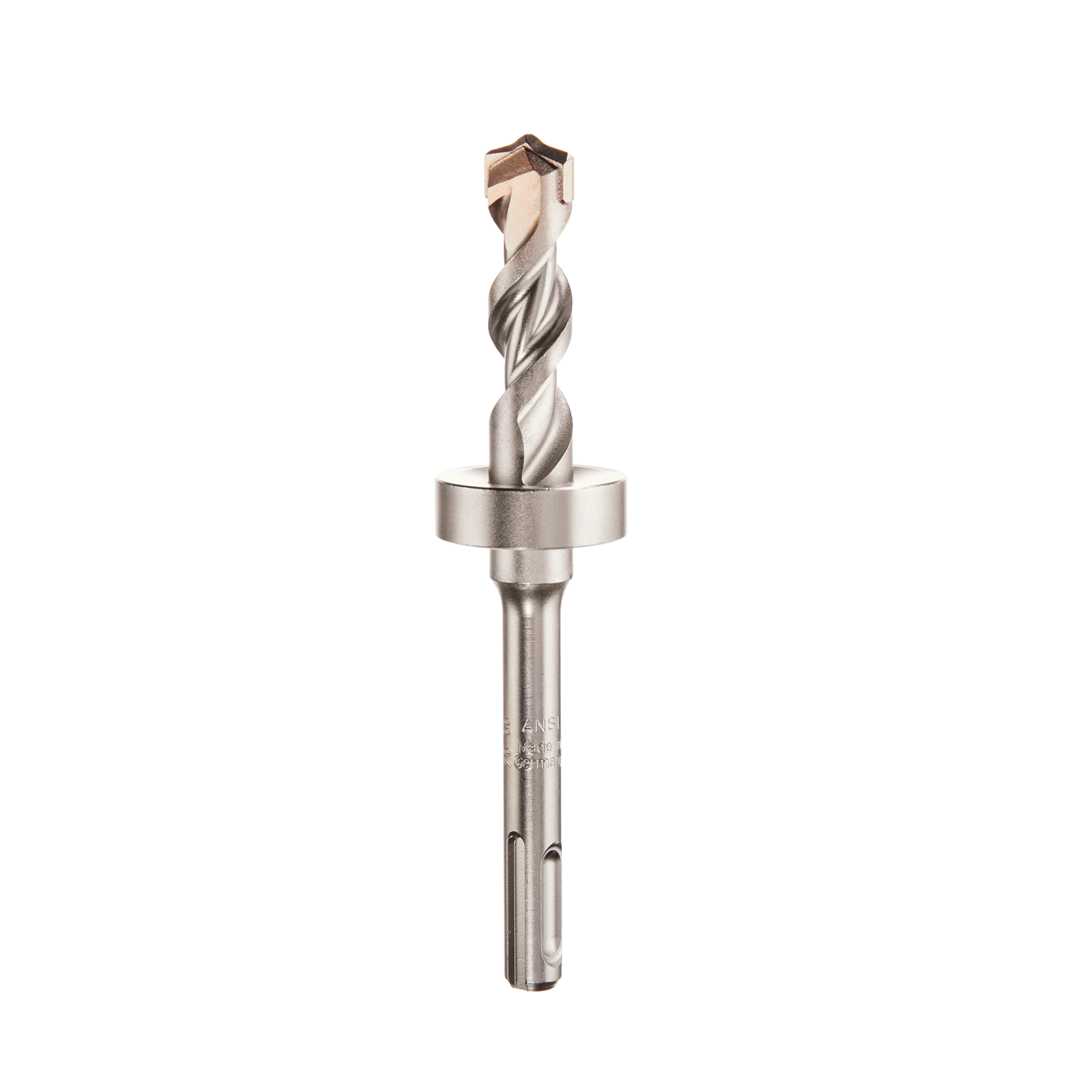 5/8" x 2-1/16" STOP BIT SDS-PLUS drill bit with a silver finish, featuring a spiral design and carbide tip.