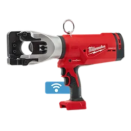 The M18™ FORCE LOGIC™ 1590 ACSR Cable Cutter is a red handheld tool with a metallic cutting head, designed for cutting cables. A wireless connection icon is displayed near the tool, indicating Bluetooth capability. Handles feature ergonomic grips for comfort and control during use.