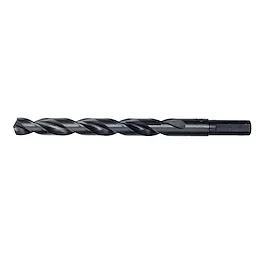 27/64" Thunderbolt black oxide drill bit with a twisted, spiral design and hexagonal shank for precise drilling and durability.