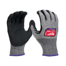 Cut Level 7 High-Dexterity Nitrile Dipped Gloves in XXL size. The gloves feature a black palm and gray knit with a red label.