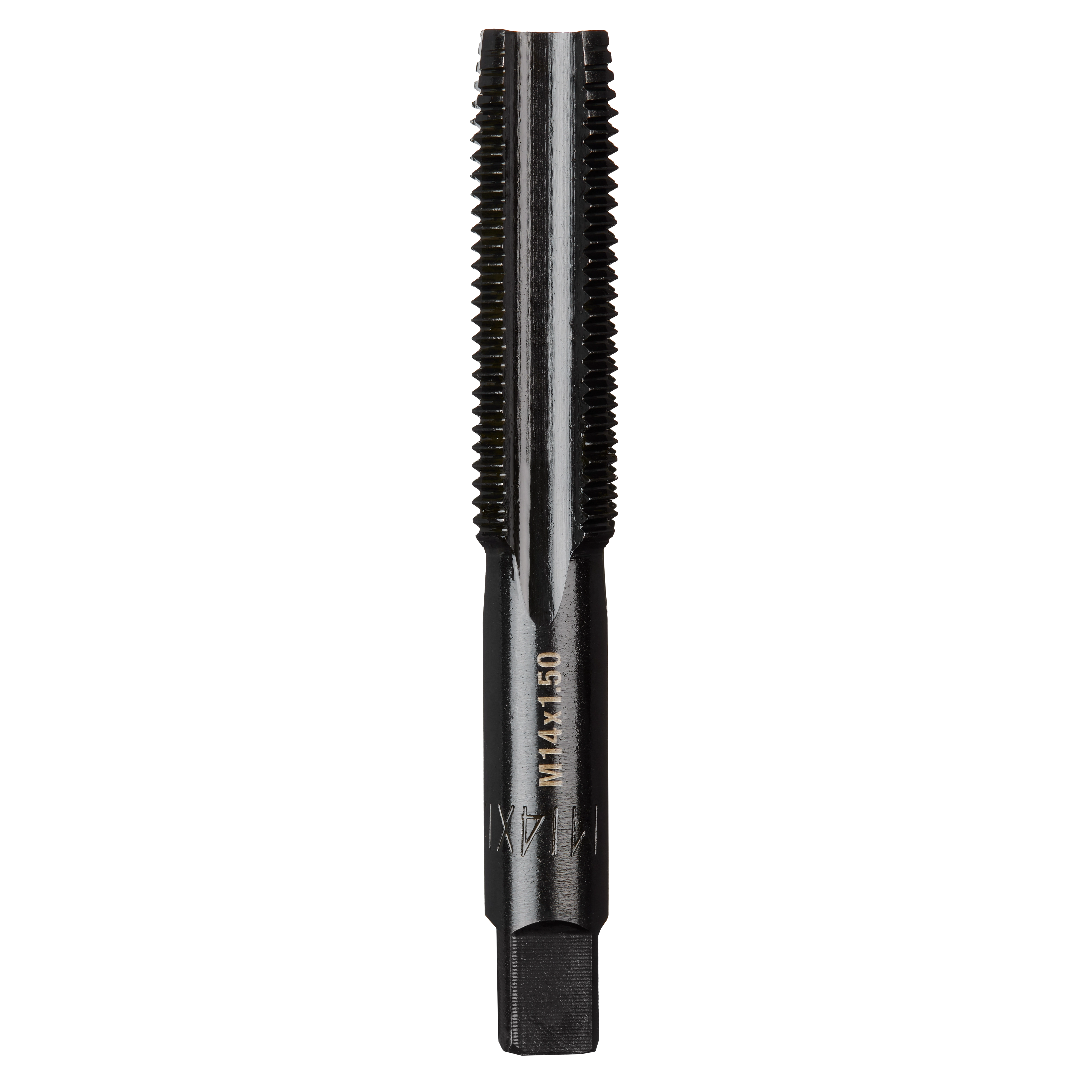 M14-1.50 20mm Straight Flute Plug Tap with spiral grooves and a black finish for threading applications.