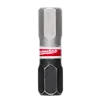 The image shows a SHOCKWAVE™ 1" Impact Duty Hex 6 MM Insert Bit. The bit is made of metal with a hexagonal head and features a red and white label near the middle.