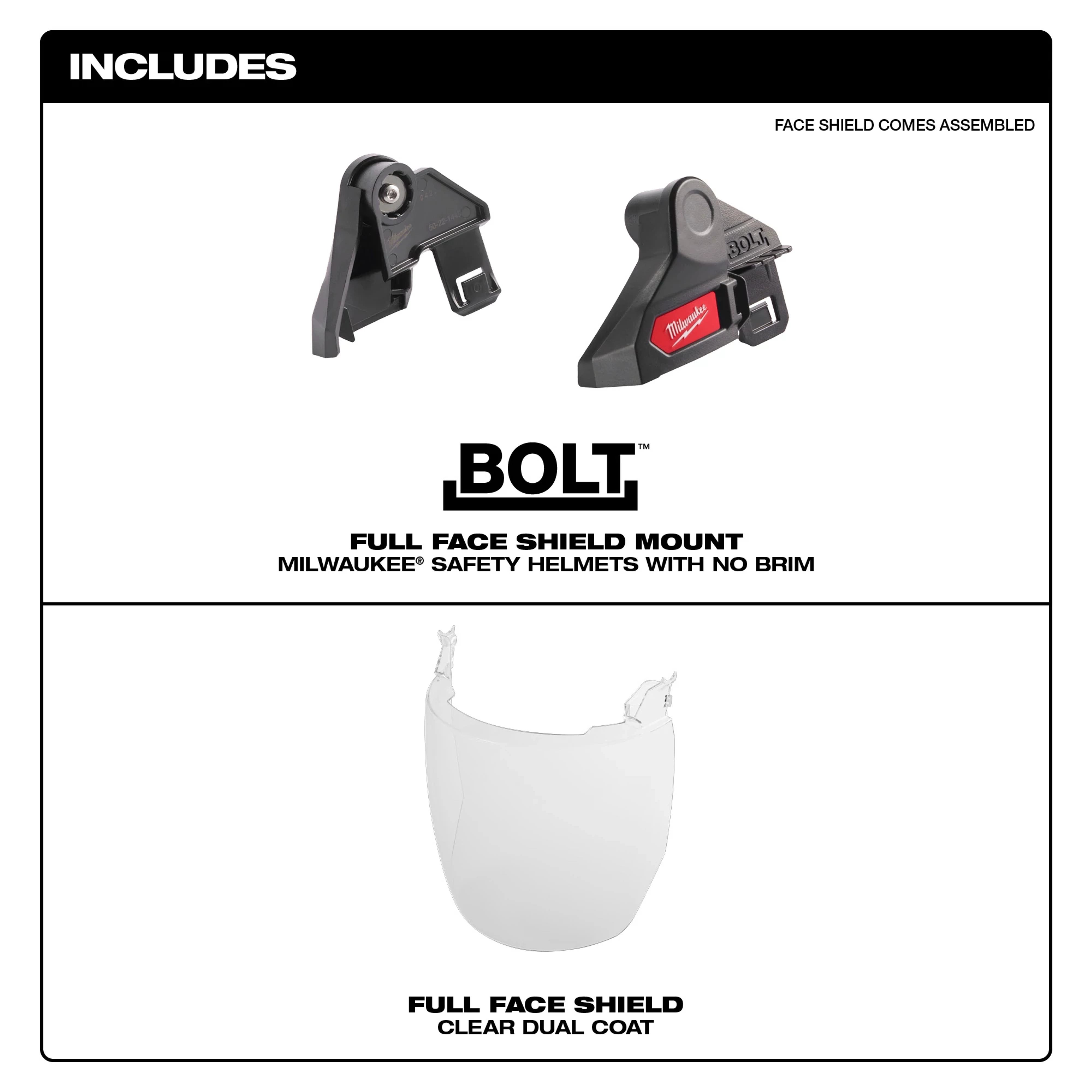 BOLT Full Face Shield - Clear Dual Coat (No-Brim Helmet) Includes full face shield mount and dual coat clear full face shield.