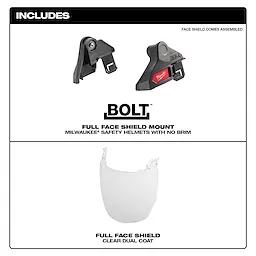 BOLT Full Face Shield - Clear Dual Coat (No-Brim Helmet) Includes full face shield mount and dual coat clear full face shield.