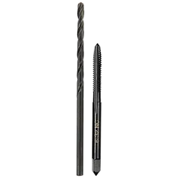 6-32 Straight Flute Plug Tap and #36 Drill Bit set, with both pieces shown in a vertical position against a white background.