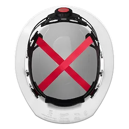 Top view of BOLT White Full Brim Vented Hard Hat w/4pt Ratcheting Suspension (USA) - Type 1, Class C