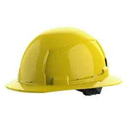 BOLT Yellow Full Brim Hard Hat w/4pt Ratcheting Suspension (USA) - Type 1, Class E on a plain white background