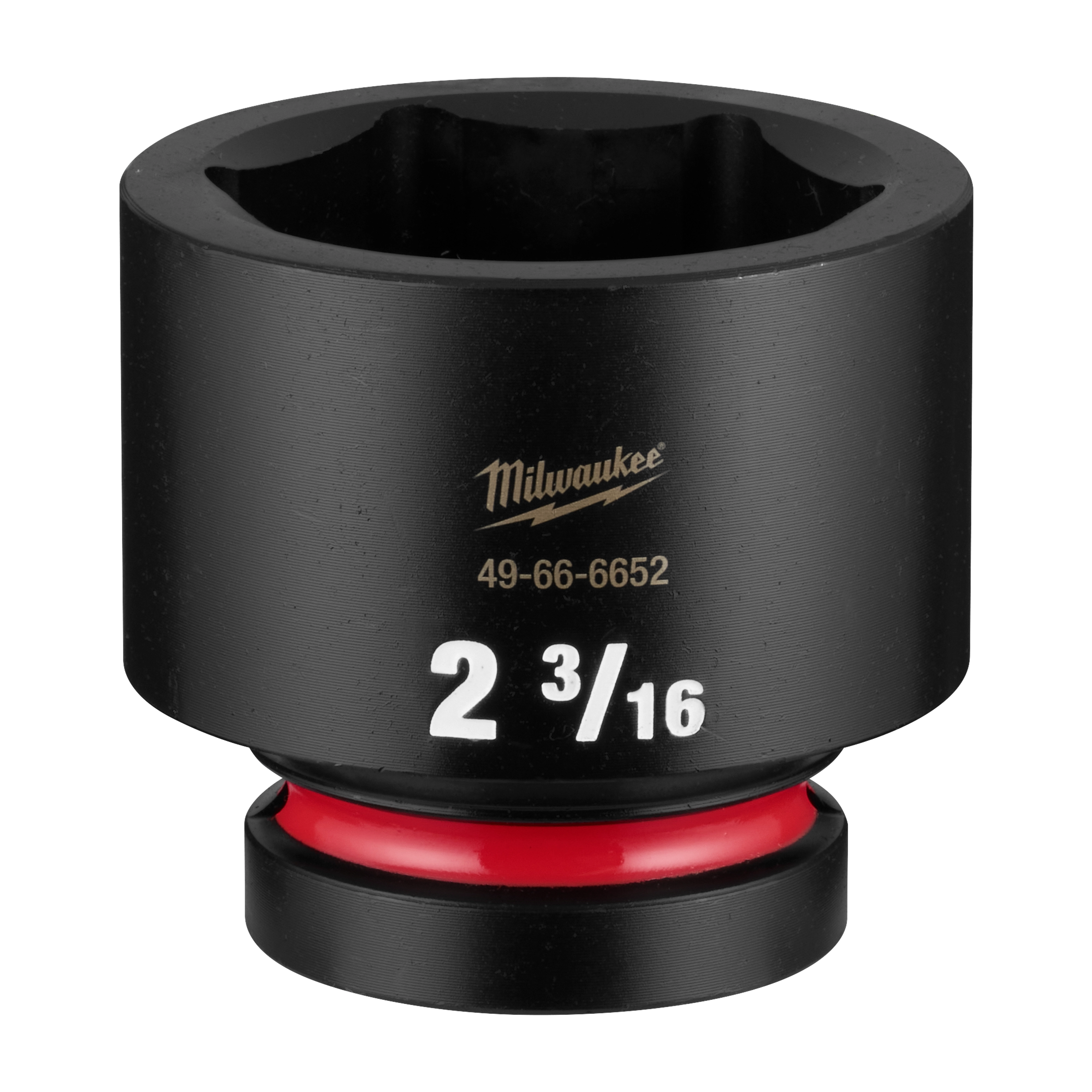 SHOCKWAVE Impact Duty 1" Drive 2-3/16" Standard 6 Point Socket standing upright with visible size marking.